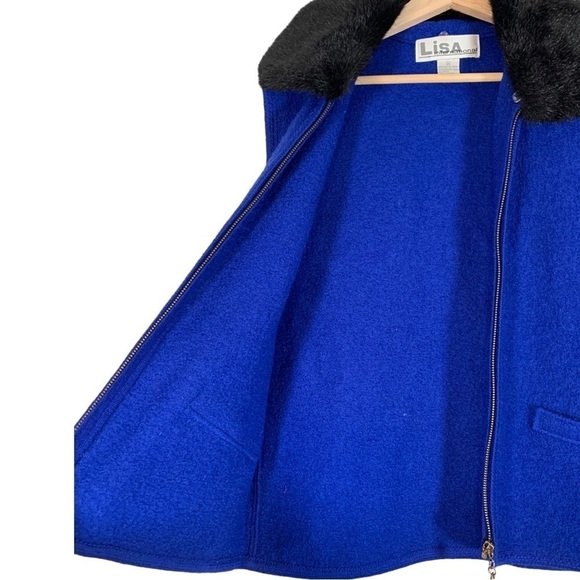 Vintage Lisa International Y2k Faux Fur Wool Vest Size Medium Blue - Picture 7 of 10